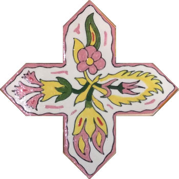 Mosaic House Moroccan tile Alice Cross 1-21-7-12-10-18 White Pink Red Light Green Green Yellow  hand painted 